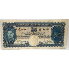 AUSTRALIA 1941 . FIVE 5 POUNDS BANKNOTE . VERY SCARCE
